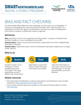 Bias and Fact Checking Session January - February 2021 Smartnorthumberland.Ca 7 Types of Mis- and Disinformation