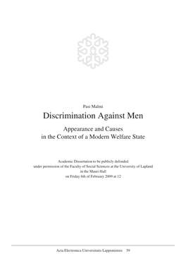 Discrimination Against Men Appearance and Causes in the Context of a Modern Welfare State