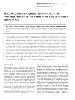 The GABAB Positive Allosteric Modulator ADX71441 Attenuates Alcohol Self-Administration and Relapse to Alcohol Seeking in Rats