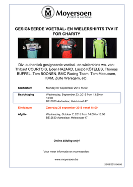 Gesigneerde Voetbal- En Wielershirts Tvv It for Charity