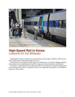 High-Speed Rail in Korea: Lessons for the Midwest
