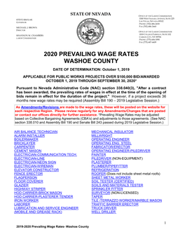 2020 Prevailing Wage Rates Washoe County