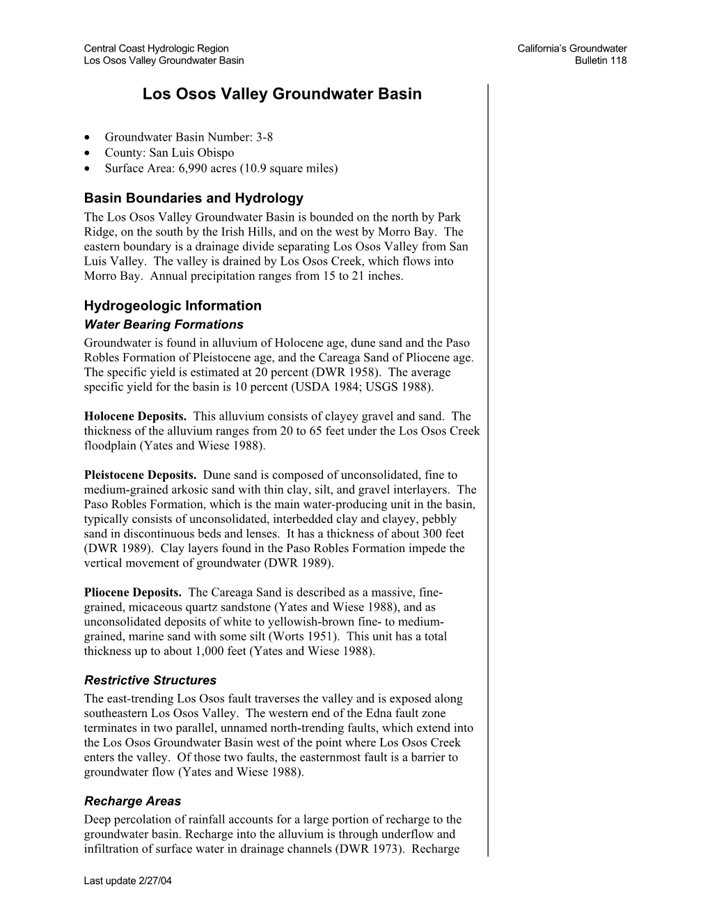 Los Osos Valley Groundwater Basin Bulletin 118