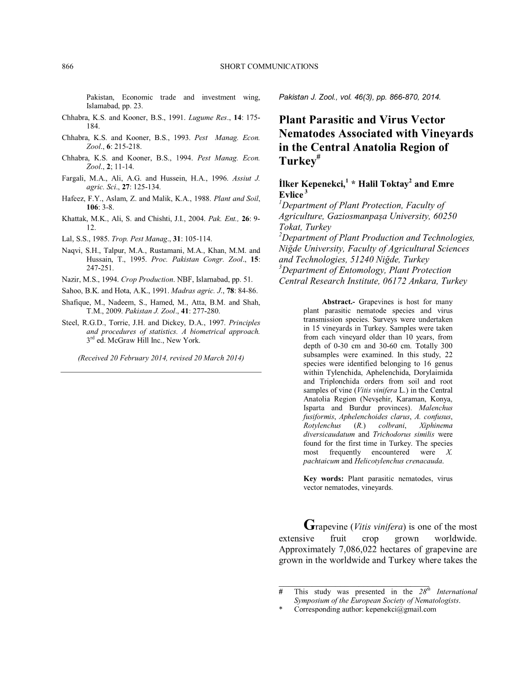 Plant Parasitic and Virus Vector Nematodes Associated