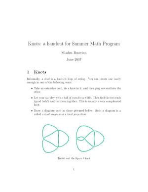 Knots: a Handout for Summer Math Program