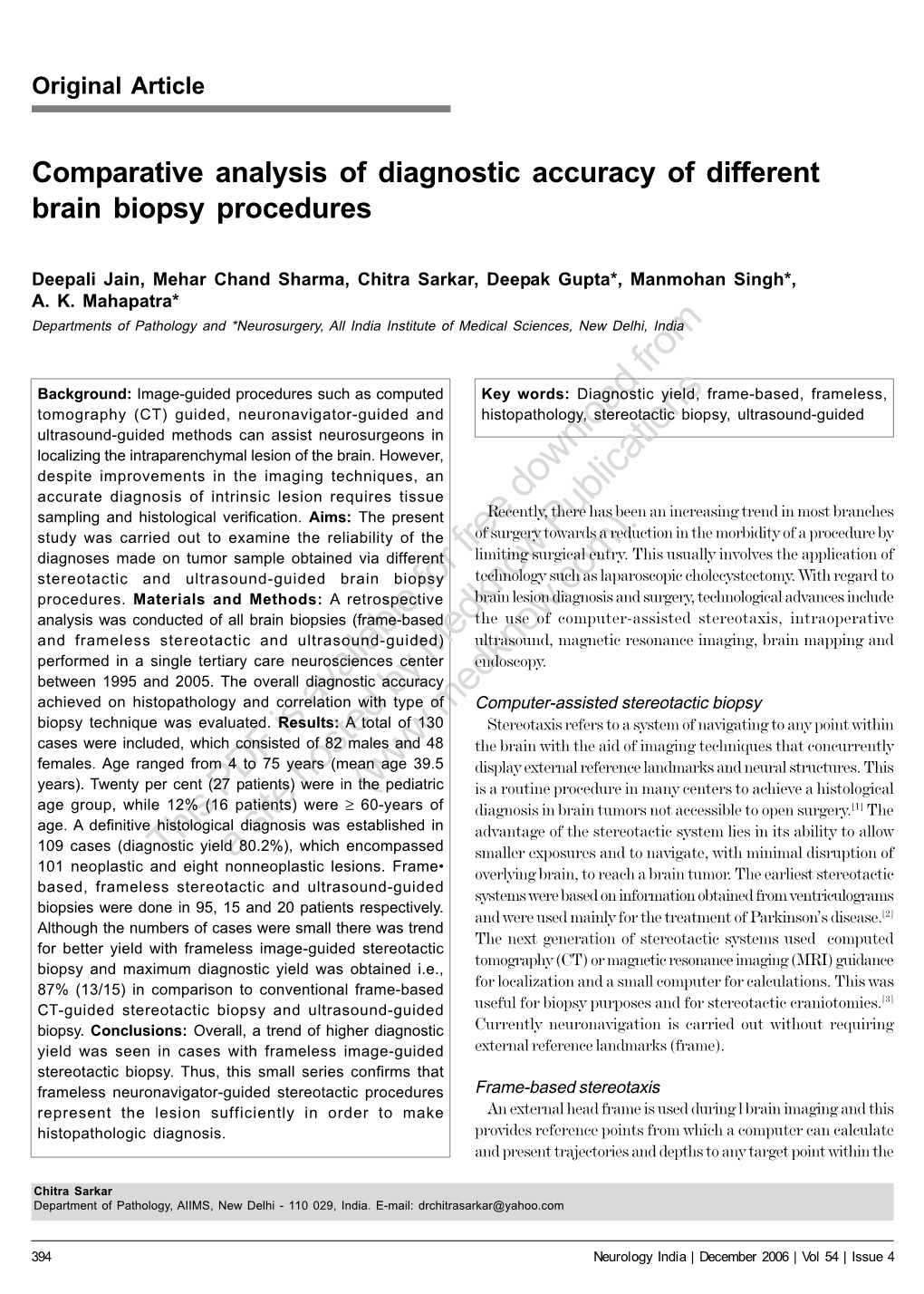 Comparative Analysis of Diagnostic Accuracy of Different Brain Biopsy Procedures
