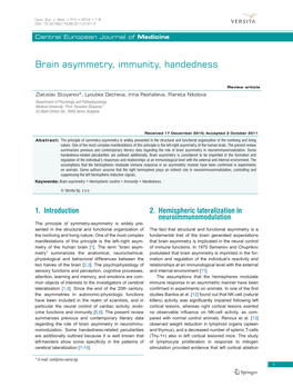 Brain Asymmetry, Immunity, Handedness