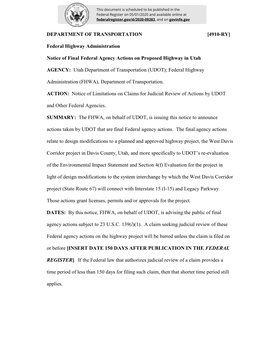 Federal Highway Administration Notice of Final