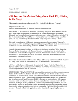 400 Years in Manhattan Brings New York City History to the Stage