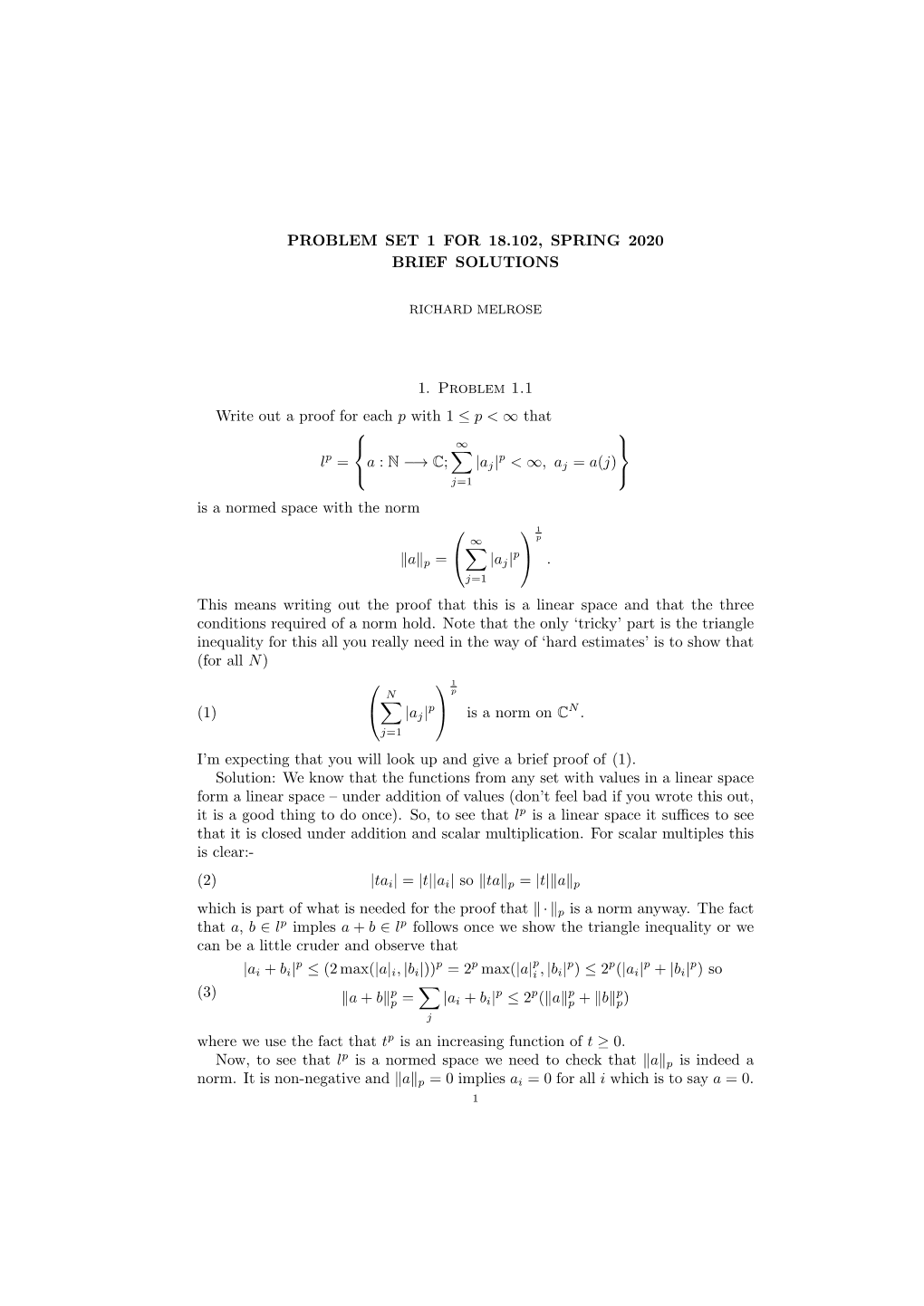 1. Problem 1.1 Write out a Proof for Each P with 1