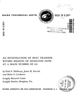 An Investigation of Heat Transfer Within Regions of Separated Flow at a Mach Number of 6.0