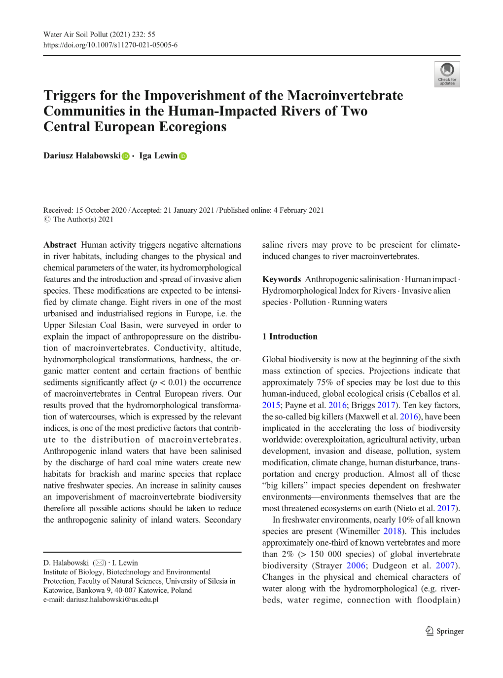 Triggers for the Impoverishment of the Macroinvertebrate Communities in the Human-Impacted Rivers of Two Central European Ecoregions