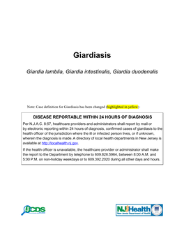 New Jersey Department of Health – Giardiasis