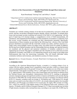 1 a Review of the Characteristics of Tornadic Wind Fields Through