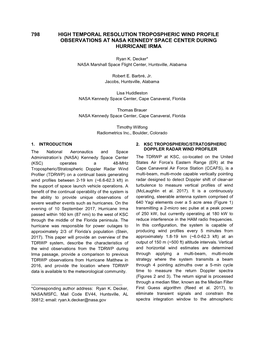 798 High Temporal Resolution Tropospheric Wind Profile Observations at Nasa Kennedy Space Center During Hurricane Irma