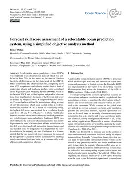 Forecast Skill Score Assessment of a Relocatable Ocean Prediction System, Using a Simplified Objective Analysis Method