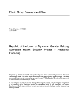 Ethnic Group Development Plan Republic of the Union of Myanmar