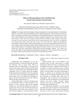 Effects of Retrogradation on the Nutritional and Starch Characteristics of Some Foods