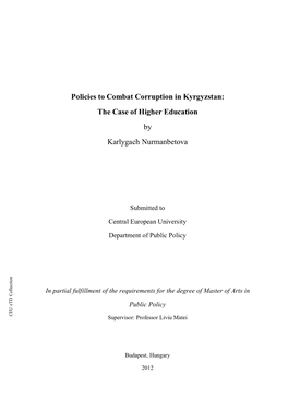 Policies to Combat Corruption in Kyrgyzstan: the Case of Higher