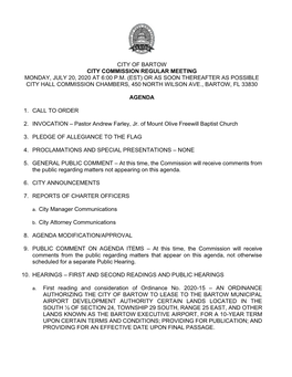 City of Bartow City Commission Regular Meeting Monday, July 20, 2020 at 6:00 P.M