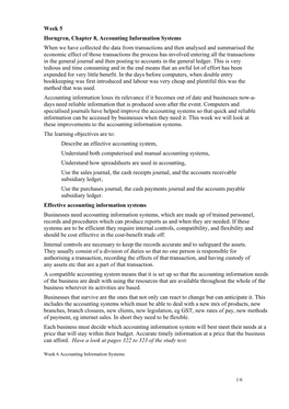 Week 5 Horngren, Chapter 8, Accounting Information Systems When We Have Collected the Data from Transactions and Then Analysed A