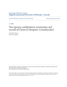 New Species, Combinations, Synonymies, and Records of Clytini (Coleoptera: Cerambycidae) Osvaldo R