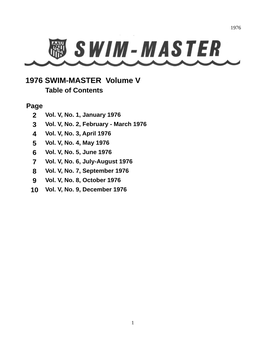 1976 SWIM-MASTER Volume V Table of Contents