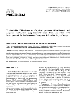 Trichodinids (Ciliophora) of Corydoras Paleatus (Siluriformes) And