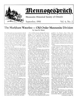 The Markham Waterloo - Old Order Mennonite Division by Isaac R