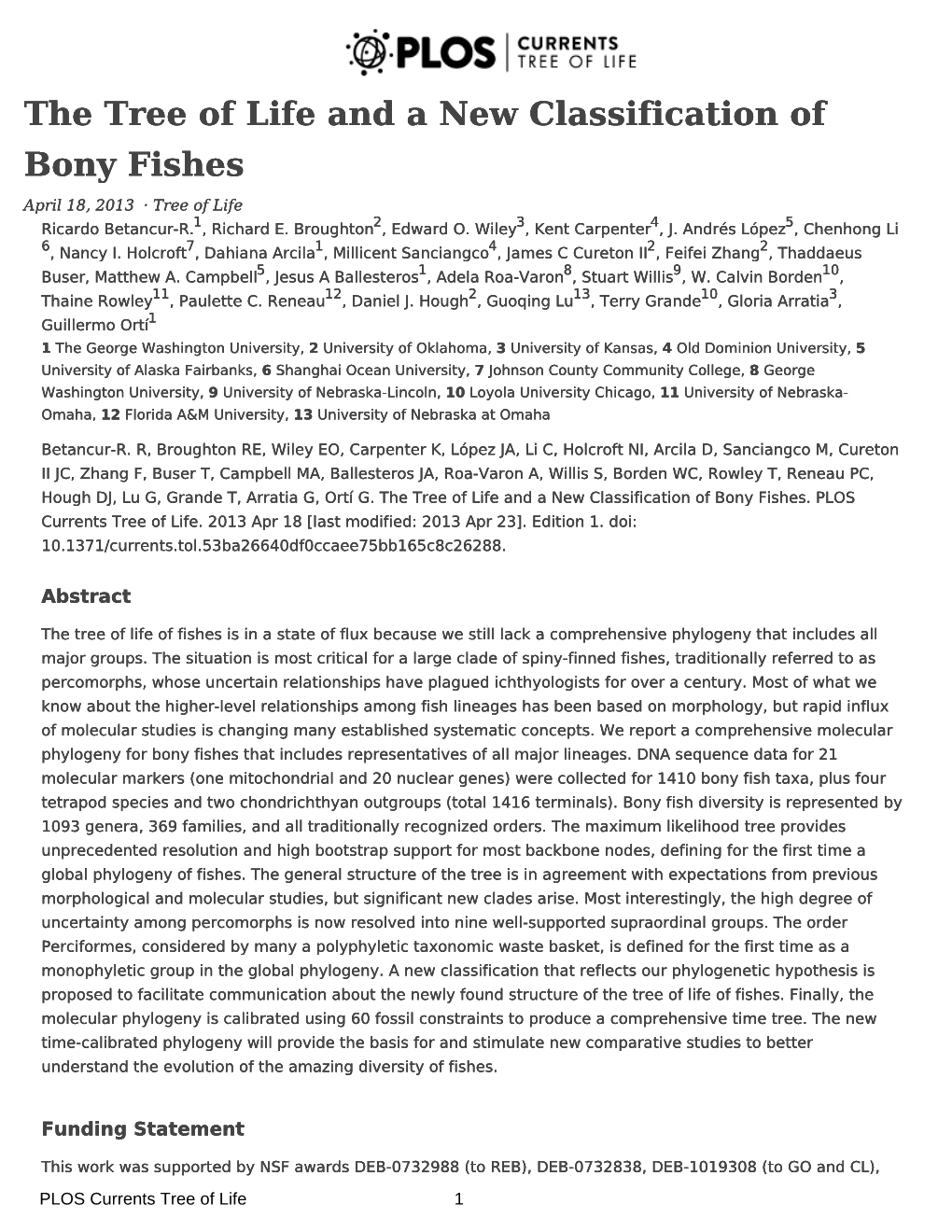 The Tree of Life and a New Classification of Bony Fishes