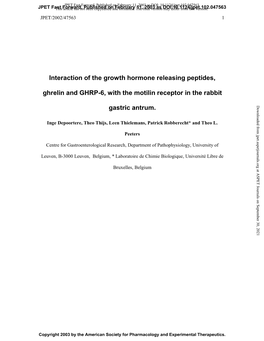 Interaction of the Growth Hormone Releasing Peptides, Ghrelin and GHRP-6, with the Motilin Receptor in the Rabbit Gastric Antrum