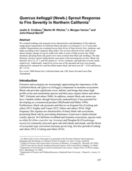 Quercus Kelloggii (Newb.) Sprout Response to Fire Severity in Northern California1