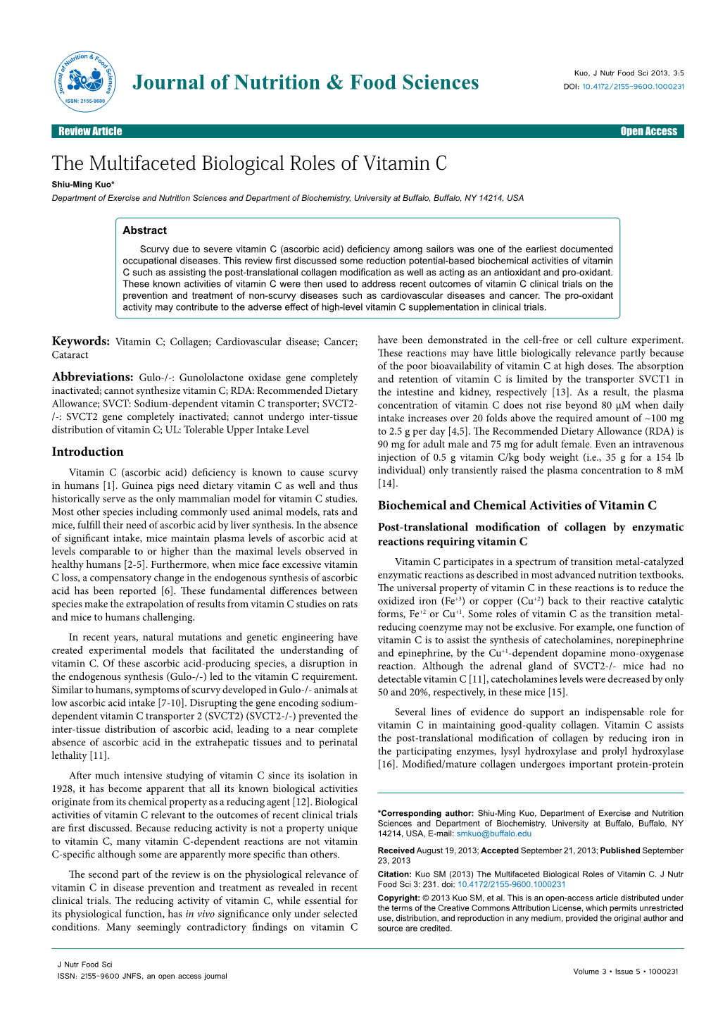 The Multifaceted Biological Roles of Vitamin C