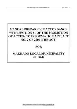 Promotion of Access to Information Act: Manual: Makhado Local Municipality