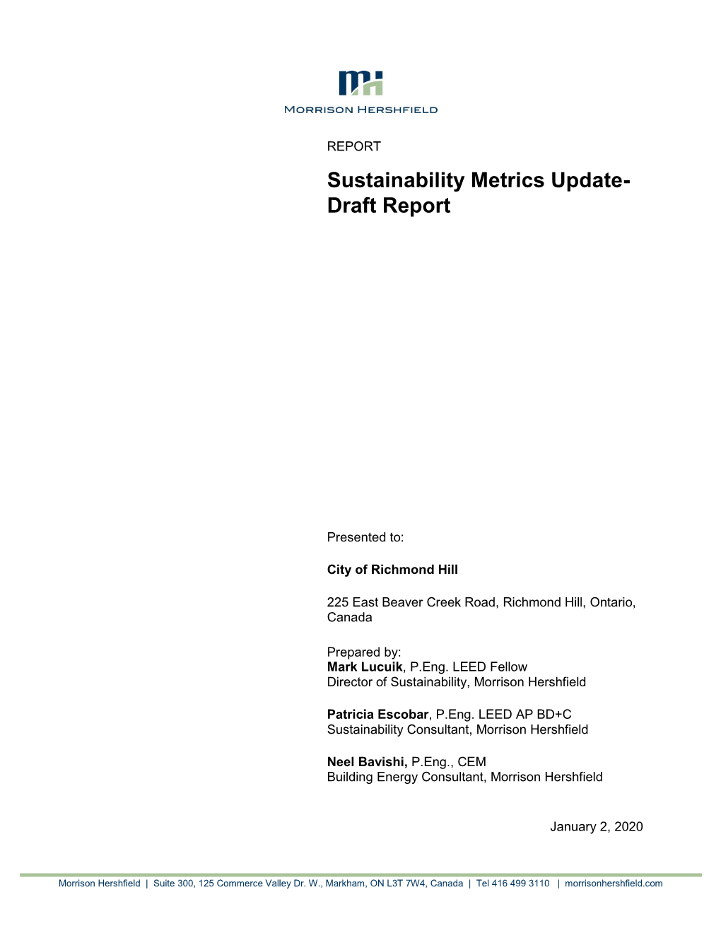 Sustainability Metrics Update- Draft Report