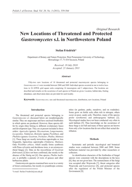 New Locations of Threatened and Protected Gasteromycetes S.L. in Northwestern Poland