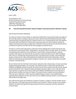 Letter to FDA on Review of Biogen's Drug