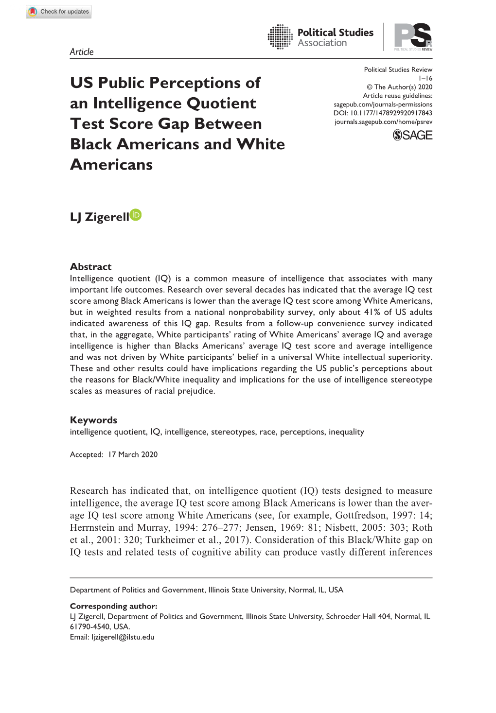 US Public Perceptions of an Intelligence Quotient Test Score