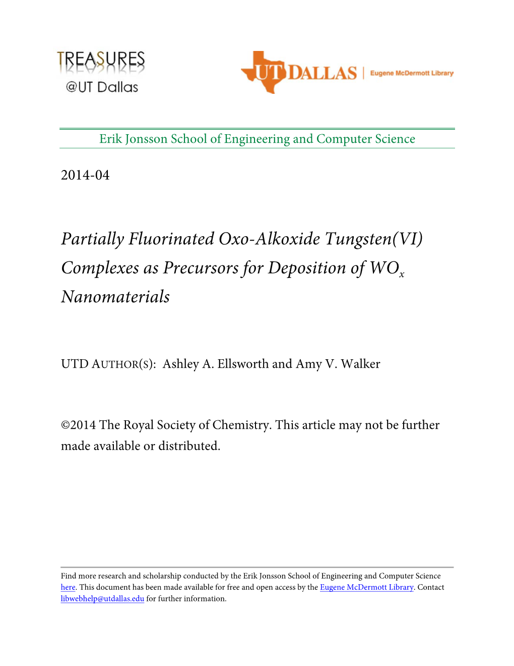 Partially Fluorinated Oxo-Alkoxide Tungsten(VI) Complexes As