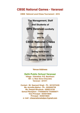 Website Details for CBSE Chess Nationals 2016