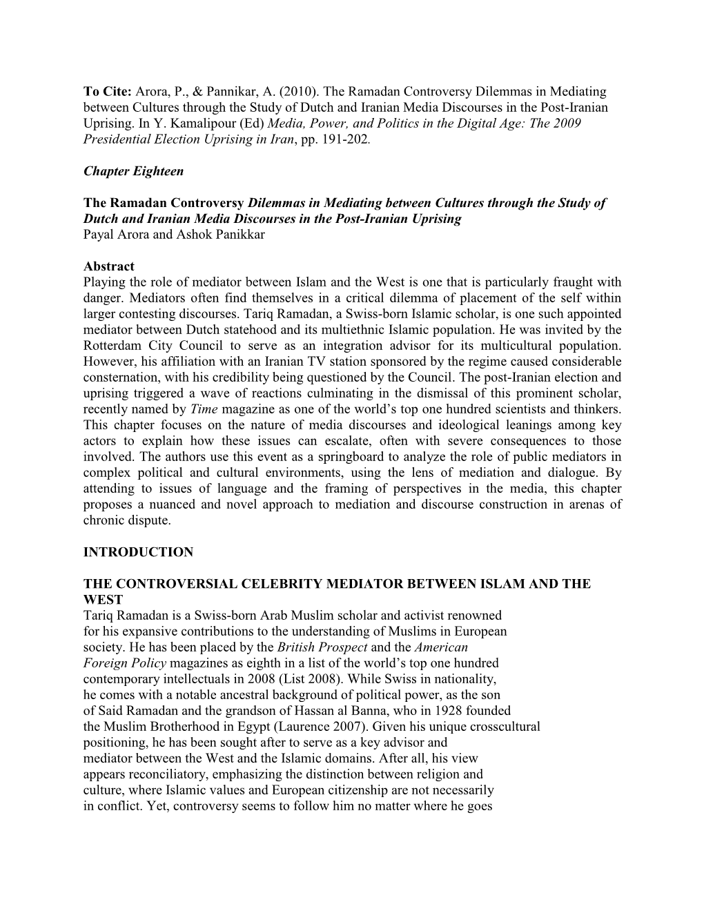 The Ramadan Controversy Dilemmas in Mediating Between Cultures Through the Study of Dutch and Iranian Media Discourses in the Post-Iranian Uprising