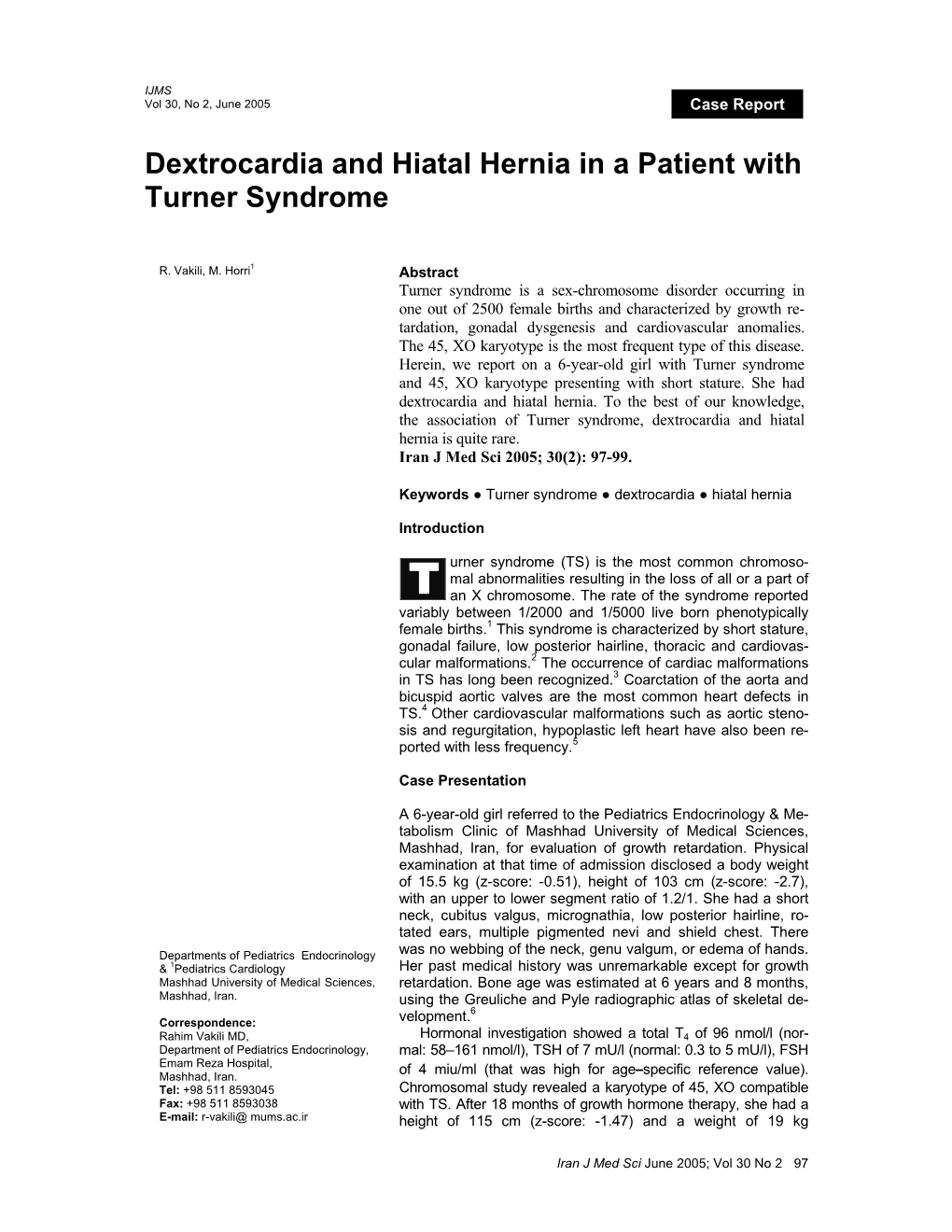 Dextrocardia and Hiatal Hernia in a Patient with Turner Syndrome