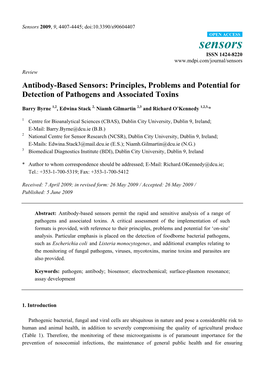 Antibody-Based Sensors: Principles, Problems and Potential for Detection of Pathogens and Associated Toxins