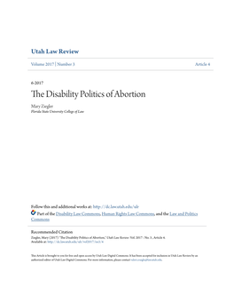 The Disability Politics of Abortion Mary Ziegler Florida State University College of Law