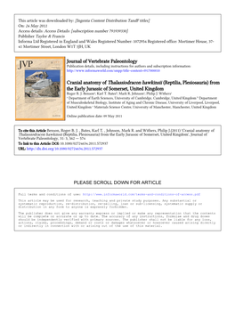 Journal of Vertebrate Paleontology Cranial Anatomy Of