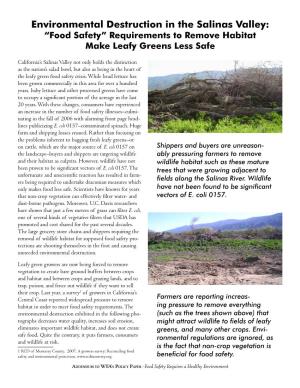 Environmental Destruction in the Salinas Valley: “Food Safety” Requirements to Remove Habitat Make Leafy Greens Less Safe