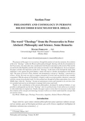 “Theology” from the Presocratics to Peter Abelard: Philosophy and Science