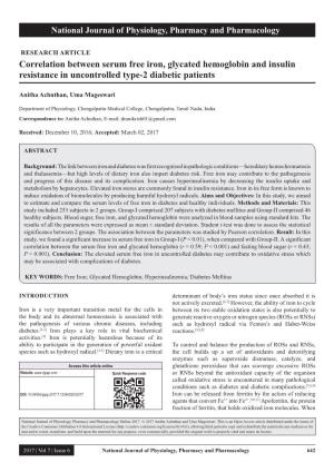 Correlation Between Serum Free Iron, Glycated Hemoglobin and Insulin Resistance in Uncontrolled Type-2 Diabetic Patients