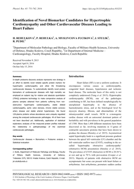 Identification of Novel Biomarker Candidates for Hypertrophic Cardiomyopathy and Other Cardiovascular Diseases Leading to Heart Failure