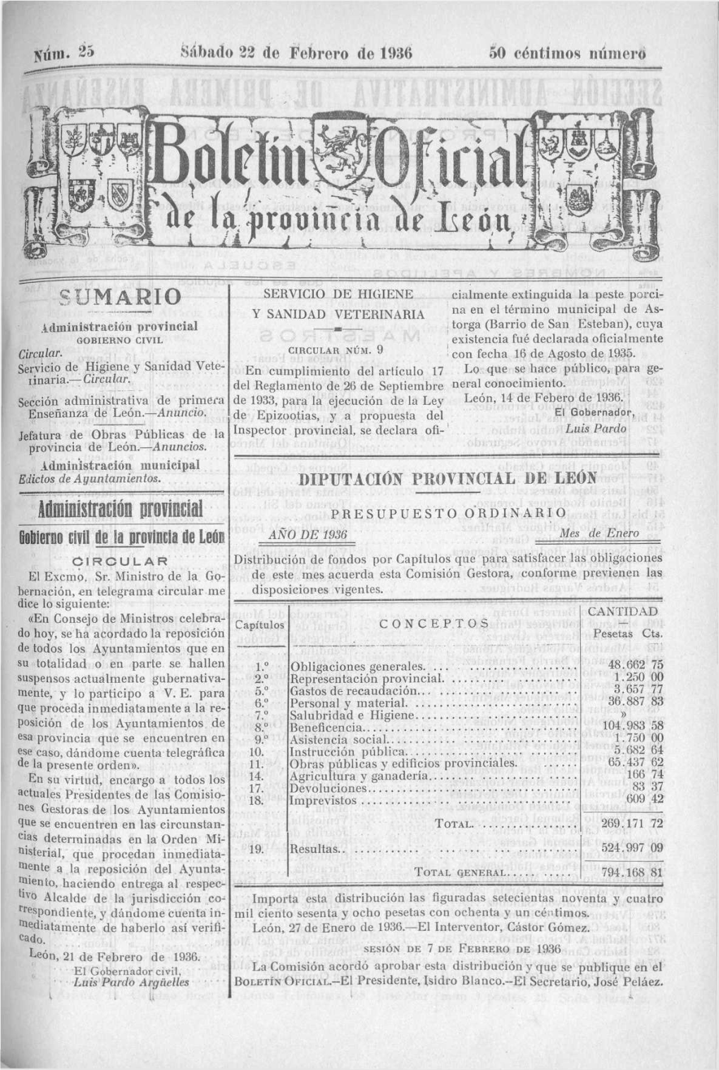 Gobierno Civil De La Protincia De León Ano De 1936 Mes De Enero